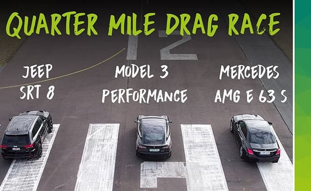 تسلا سباق سحب مرسيدس وجيب جراند شيروكي