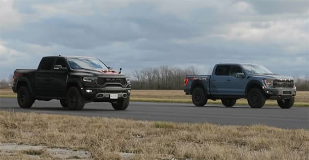 شاهد: من الشاحنة الأفضل والأسرع.. فورد F-150 رابتور أم رام TRX؟